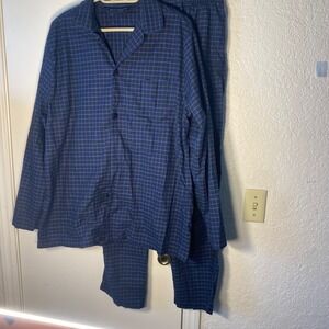 Hart Schaffner Marx Mens Navy Blue Plaid 100% Cotton Pajama Sleepwear Set